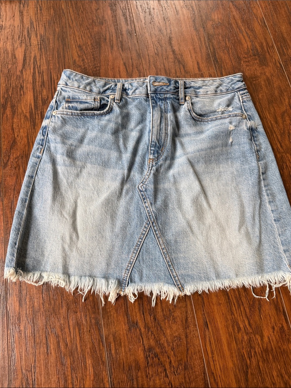 LOFT Light Blue Distressed Denim Mini Skirt